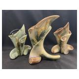 (3) Hull Parchment & Pine Pattern Vases