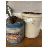 4 Gallon Storage Crock and Galvanized Fuel Can