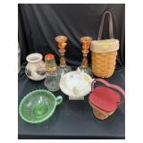 (2) Longaberger Baskets, Art Glass and Vase
