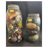 (2) Canning Jars w/ Sewing Supplies & Wooden Eggs