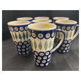 (7) Hand Painted Polish Pottery Mugs