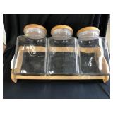 (3) Glass Canisters with Stand