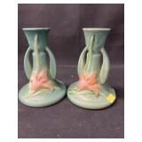 (2) Roseville Zephyr Lily Candlesticks