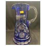 Cobalt Etched Glass Pitcher