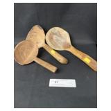 (3) Primitive Carved Wood Ladles