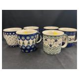 (6) Polish Pottery Mugs