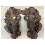 (2) Cast Metal Cherub Wall Plaques