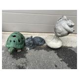 Concrete Squirrel, Cat & Cast Iron Turtle
