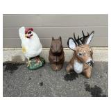Concrete Deer, Chicken & Metal Squirrel