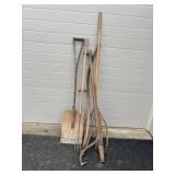 Vtg. Wooden Shovel, Pitch Fork, Scythe Handle,