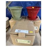 (3) Longaberger Pottery Flower Pots w/ Saucers