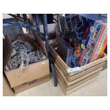 (4) Boxes of Dolls, Fish Net, Framed Goods Toys
