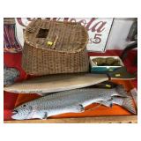 Carved Wood Fish with Creel