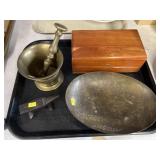 Brass Mortar and Pestle, Cedar Bureau Box, etc.