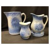 (3) Stoneware Pitchers