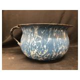 Blue Agateware Chamber Pot