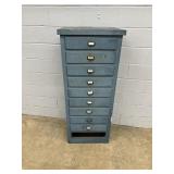 10 Drawer Wooden Cabinet w/ Blue Paint