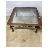 Leaded Glass Top Oak Framed Coffee Table
