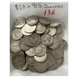 $20.00 in 90% Silver Quarters
