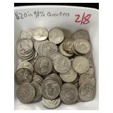 $20.00 in 90% Silver Quarters