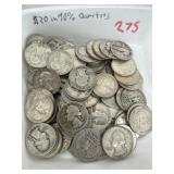 $20.00 in 90% Silver Quarters