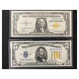(2) North Africa Yellow Seal Notes, $1 and $5