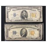 1934 $5 & $10 Yellow Seal North Africa Notes