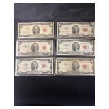 (6) Red Seal $2 Bills