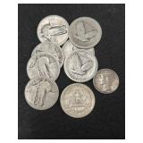 (8) Silver Quarters with Mercury Dime