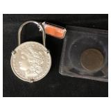 Silver Dollar Crafted Keychain with 3 Cent Piece