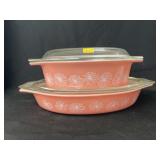 (2) Pink Daisy Pattern Serving Dishes