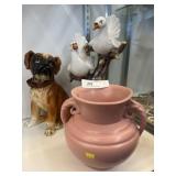 Porcelain Figurines with Pottery Vase