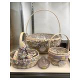 Longaberger Baskets and Glass Rabbit on Nest