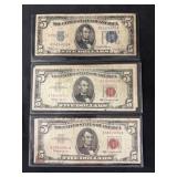 $5 Silver Certificate with 4 Red Seal Bank Notes