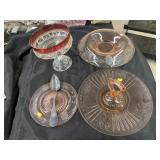 Pink Depression Glass & Cranberry Glass Compote