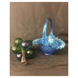 Lucite Grapes with Art Glass Basket