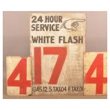 1930s White Flash Large Gas Station Sign.
