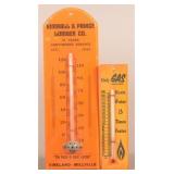 Two Small Wood Advertising Thermometers.