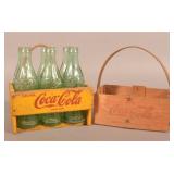 Two Coca-Cola Wood Bottle Carriers and Bottles.