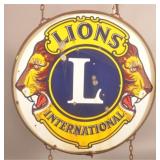 Unusual Double-Sided Porcelain Lions Sign w/ Ring.