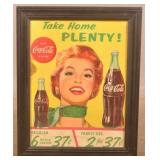 Coca-Cola Framed Cardboard Sign.