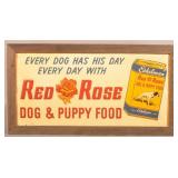Great Embossed Tin Red Rose Dog & Puppy Food Sign.