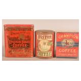 Three Early Advertising General Store Coffee Tins.