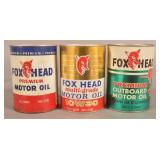 Three Fox Head Motor Oil 1-Quart Cans.