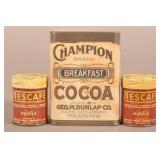 Two Tiny Nescafe Tins & Early Champion Cocoa Tin.