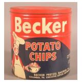 Large Becker Potato Chip Tin Columbia, PA.