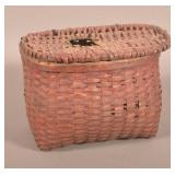 Original Red-Painted Split Oak Fishing Creel.