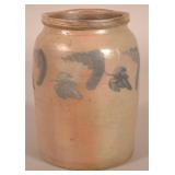 1-Gallon Blue Freehand-Decorated Stoneware Crock