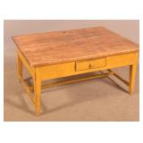 Mustard-Painted Stretcher-Base Coffee Table.