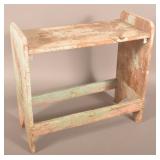 Antique Blue-Over-Red Painted Bucket Bench